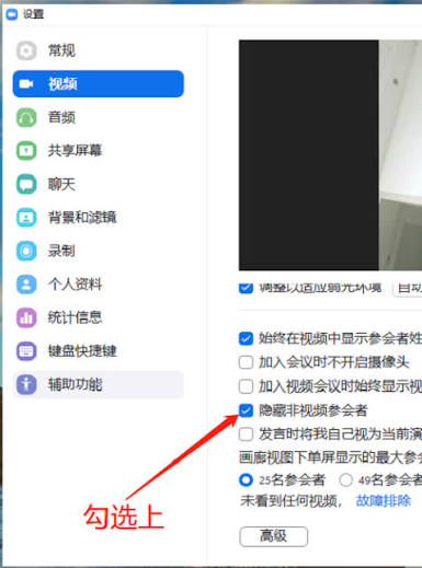 隐藏 Zoom 本人视图